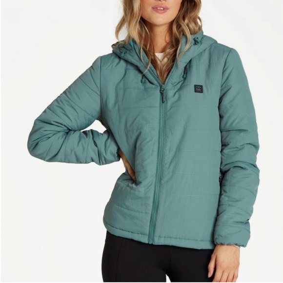 Billabong | A/Div Transport Puffer Zip Up Hooded Jacket in Sage | Size Medium - Picture 1 of 4